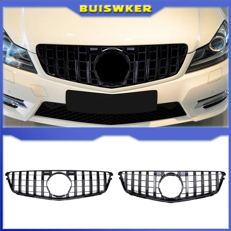 Front Bumper Kidney Grill For Mercedes Benz C W204 2007-2014 Gloss Black Dual Line Grille Car Styling Racing Grilles Replacement