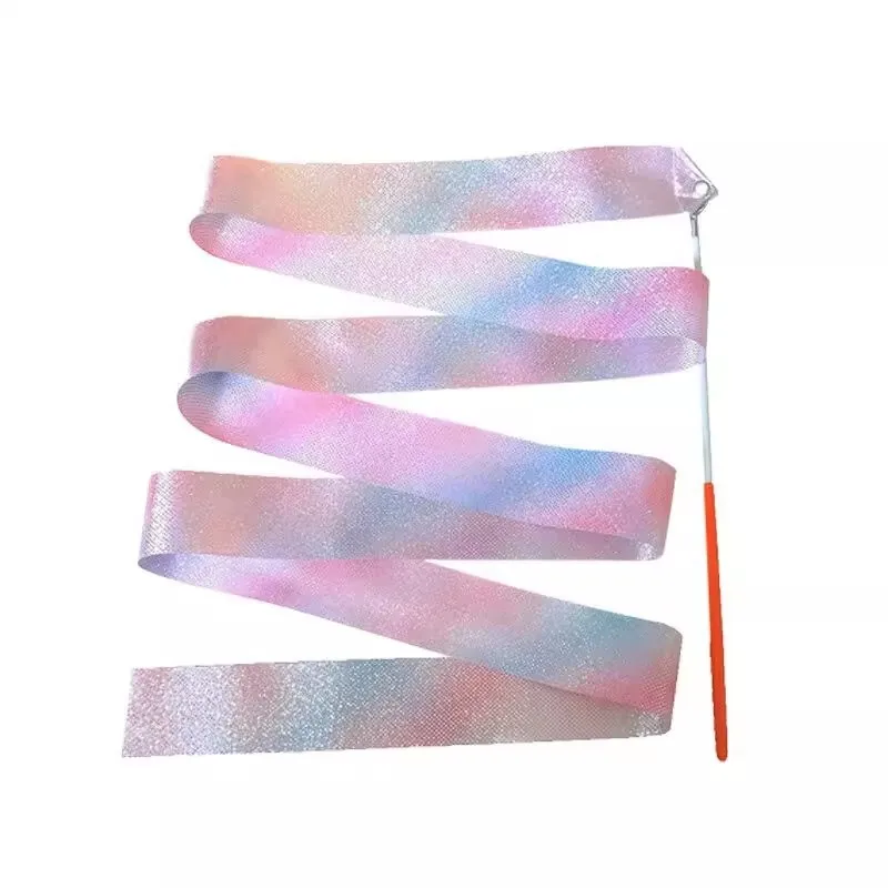 2M/4M Rhythmic Gymnastics Equipment Ballet Streamer Dance Ribbon Rhythmic Twiling Rod Rainbow Stick Training Flashing Star