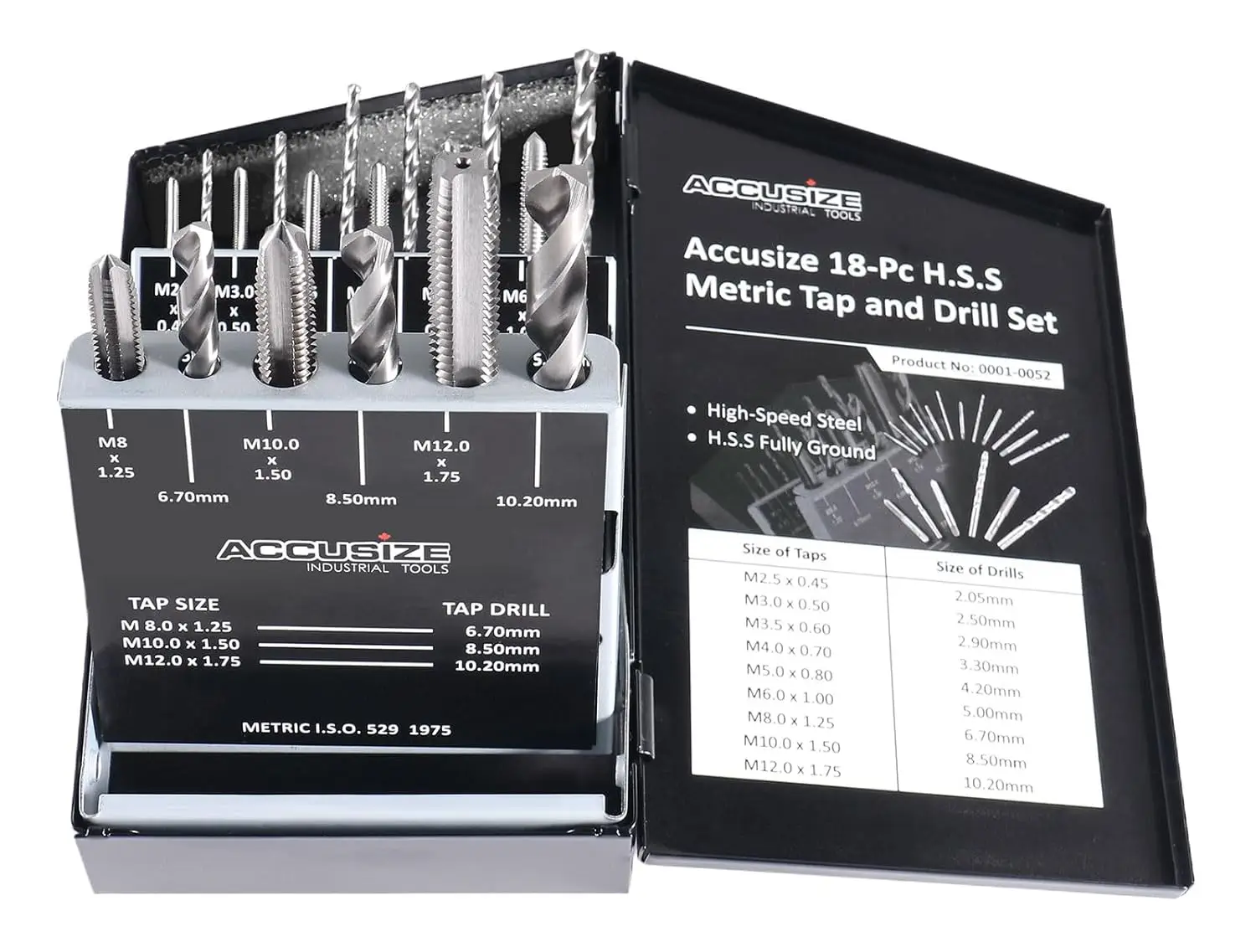 Accusize Industrial Tools 18 Pc Hss Tap and Drill Set, Metric, 0001-0052, 5 Sets