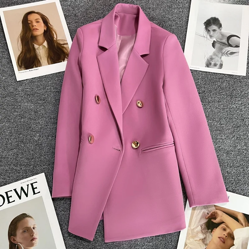 

Весенний женский укороченный пиджак с длинным рукавом, свободного кроя, средней длины, однотонный, для офиса и повседневной носки