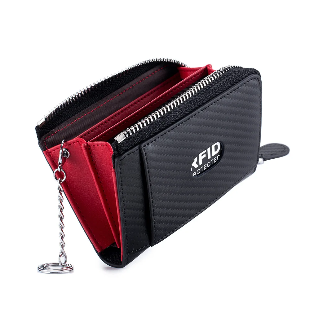 

Fashion RFID Blocking Men Wallet Split Leather Carbon Fiber Card Holder Purse