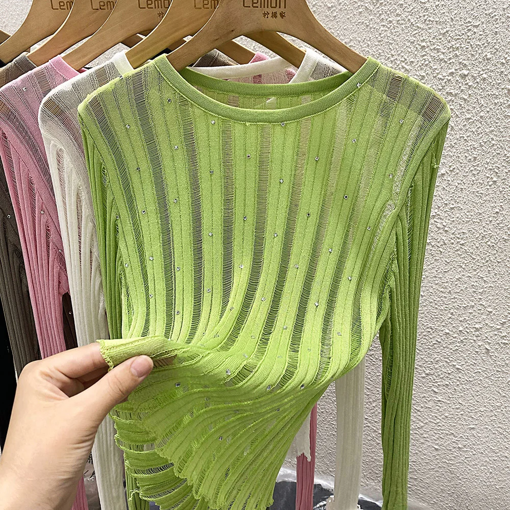 ニットセーター女性プルオーバー新しい長袖 O ネック中空ニットセータープルオーバー女性トップスセーター女性服 Q1267