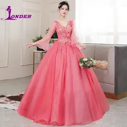 Quinceanera Dresses 2022 Vestidos The Party Prom V-neck Long Sleeve Ball Gown Luxury Lace Appliques Quinceanera Dress Host Dress