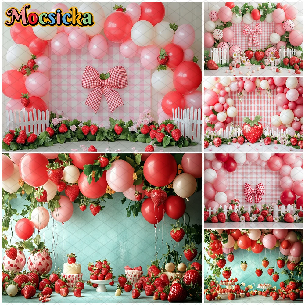 Mocsicka القوس الفراولة قوس خلفية غطاء الوجهين طفل فتاة عيد ميلاد النساء الزفاف صور مقوس خلفية ديكور التصوير الفوتوغرافي