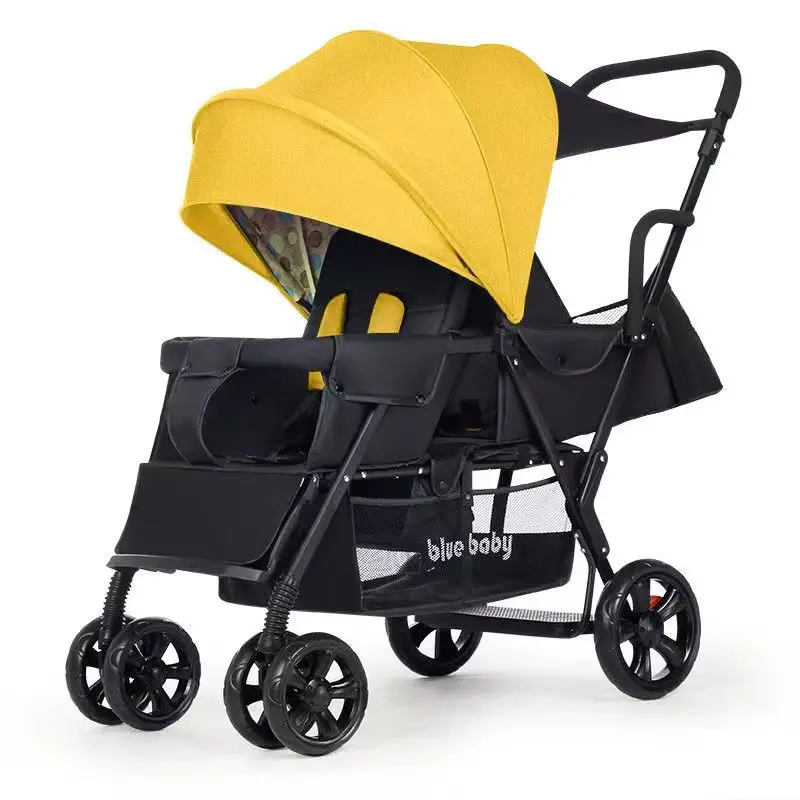 Twin baby stroller front and rear seat two - child double - reclining portable folding pushcart