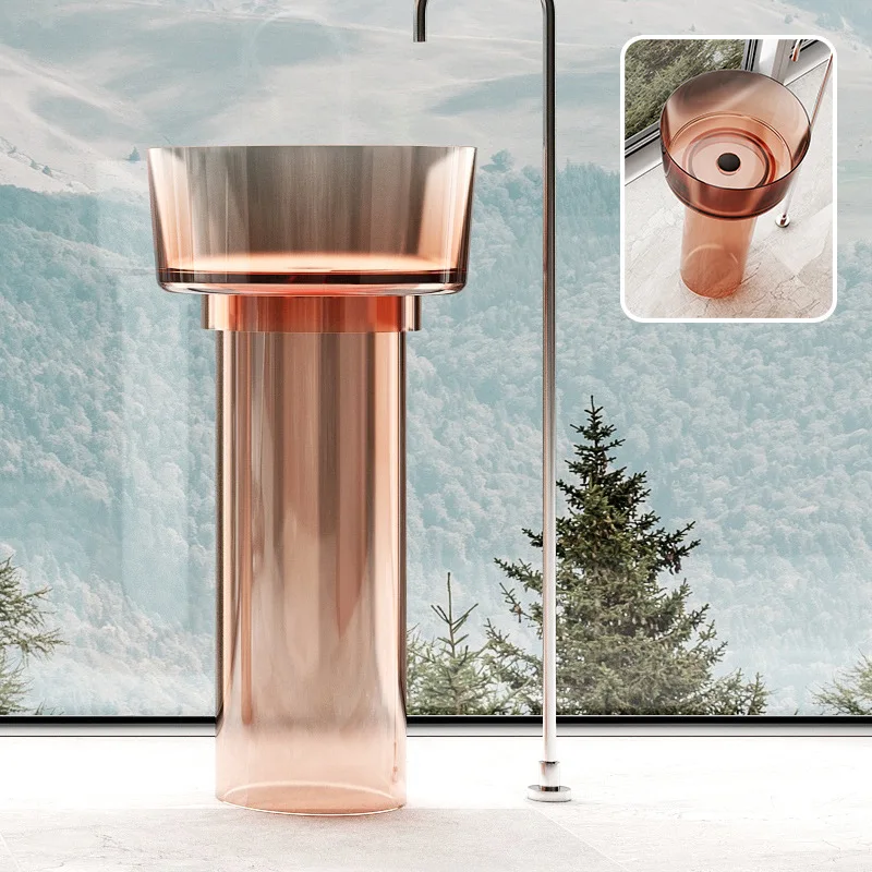 

Colored transparent resin column basin, 2025 new style circular washbasin, integrated floor standing washbasin GN823TV