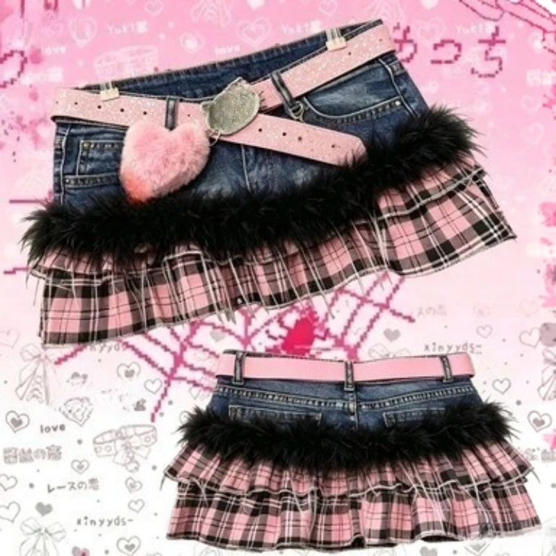 Women American Vintage Retro Mini Skirts Casual Y2K Punk Subculture Apparel Sexy Slim Jean Skirt Party Clothing For Young Girls