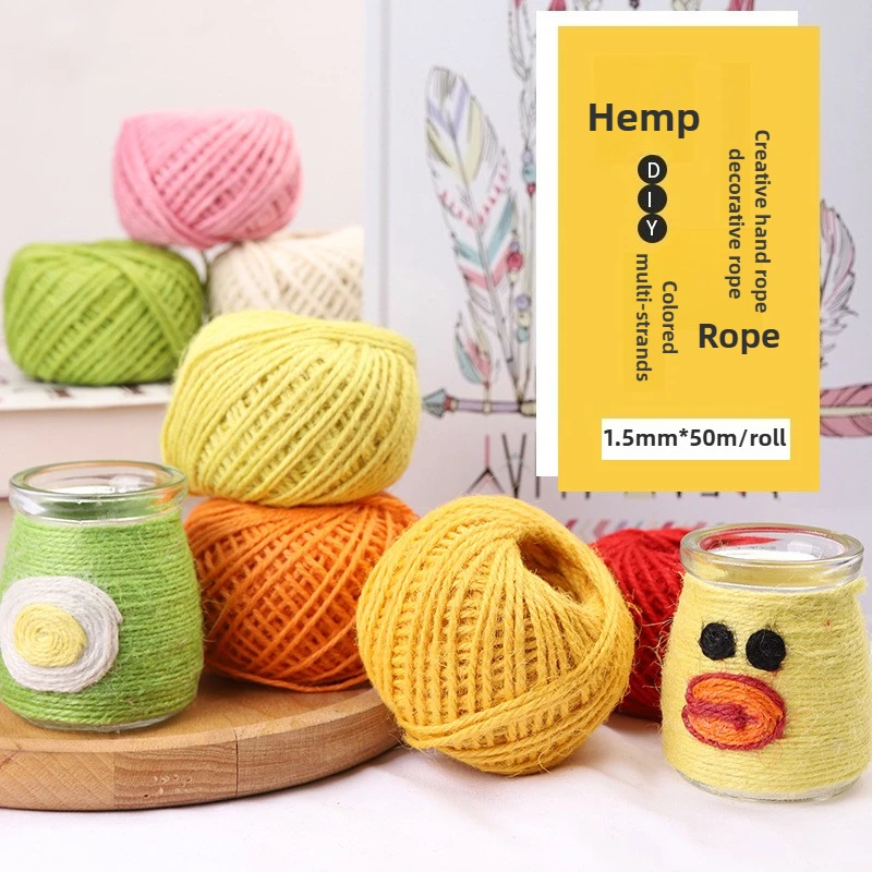 

50g Colored Hemp Rope,Handmade Accessory 3-Strand Thread 50m,Bottle Decoration Photo Wall Art Matching,Simple Minimalist Style