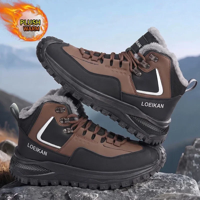 Modische Herren-Winterstiefel mit Flauschigem Plüschfutter, Schnürung, Hohem Schaft und Dicker Sohle für Kaltes Wetter – Detail 7