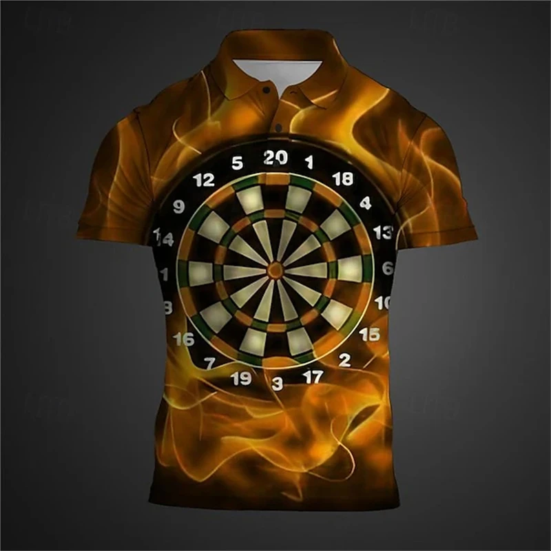 Darts Men\'s Subcultural 3D Print Polo Shirt Party Street Vacation Casual Short Sleeve Turndown Polo Shirts Clothing Button Tops