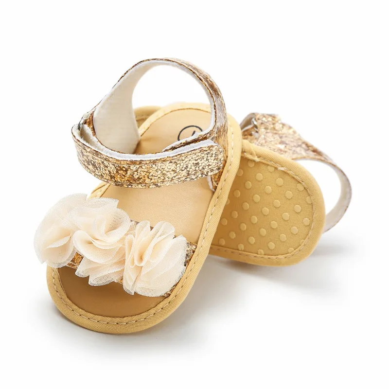 Jlong Summer Newborn Baby Shoes Girls Flower Lace Sandals Fashion Toddler Soft-soled Non-slip Infant Crib Shoes 0-18 months