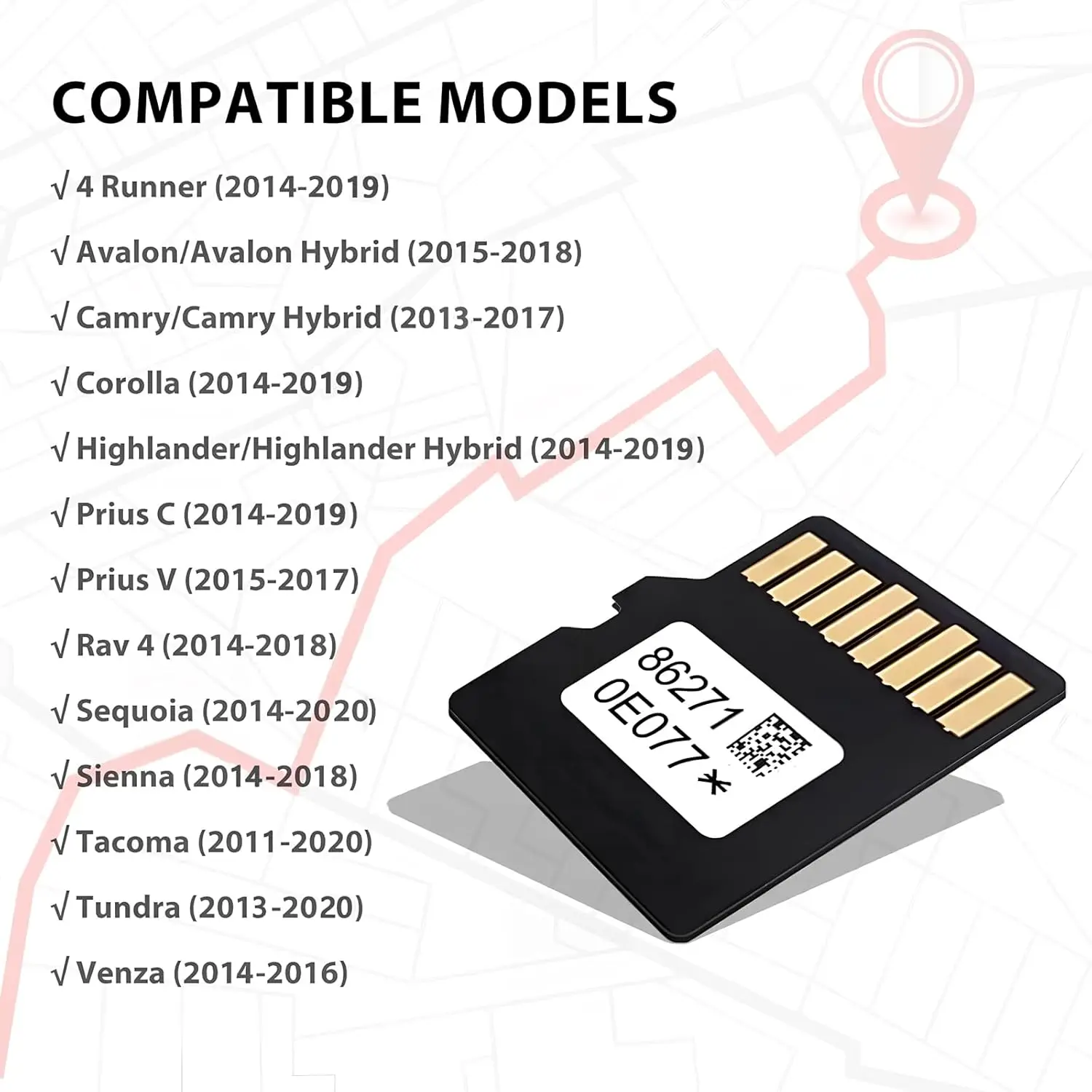 Tarjeta SD de navegación 2025 86271-0E077, para Rav4 Corolla Avalon Camry Tacoma, última actualización mapa GPS USA/CAN