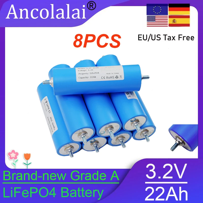 

8PCS 3.2V 22Ah C40 Lithium Iron Phosphate Battery DIY12V 24VSuitable for Electric Vehicles,Tourist Scooters,Solar Energy Storage