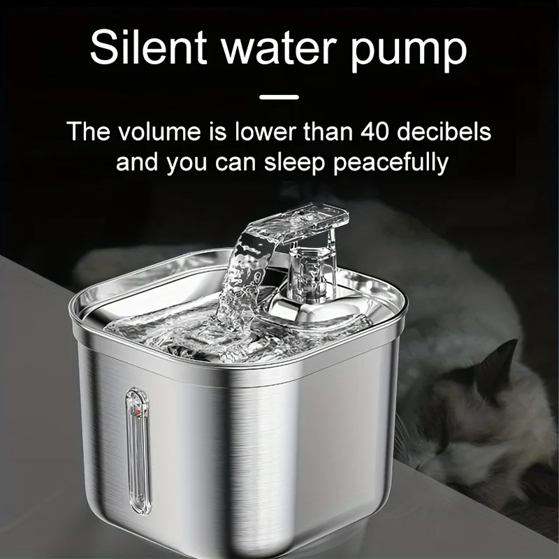 Stainless Steel Cat Fountain With Water Mark Automatic Cats Water Dispenser Sensor Filter Pet Cat Ultra Quiet Pump Water Foutain