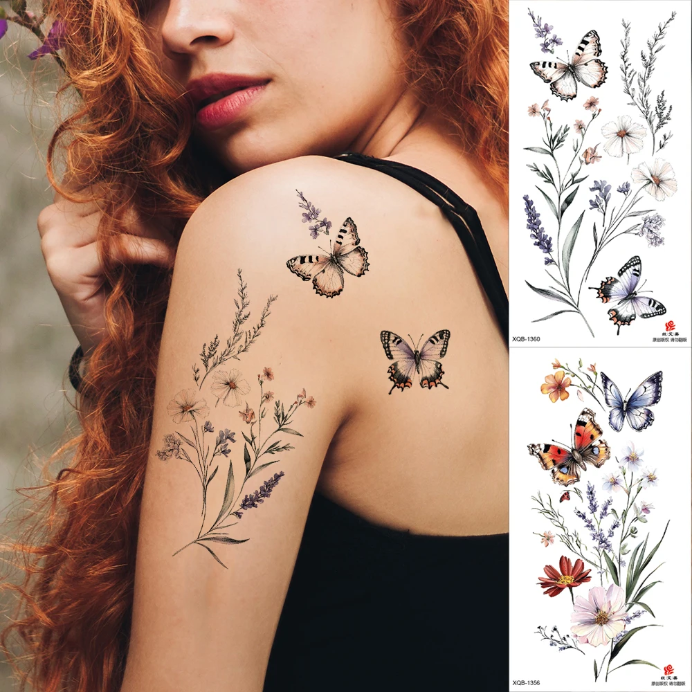 

Flower and Butterfly Temporary Tattoos for Women Waterproof Sexy Fake Tattoo for Hand Back Leg Body Wear Hand Tattoo Sticker