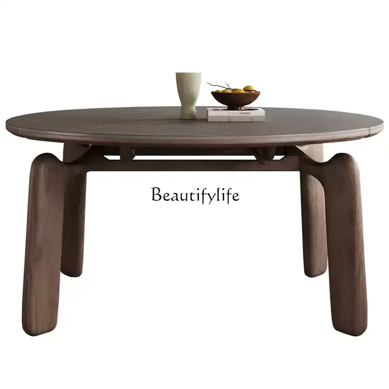 

American folding solid wood dining table retractable square variable circle retro French medieval wabi-sabi style