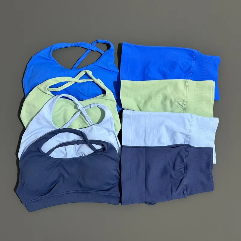 

2 Pieces Impact Gym Set Woman Workout Clothes Short Sets Brassiere Bra Seamless Leggings Scrunch Shorts Yoga Clothing Sports Set
