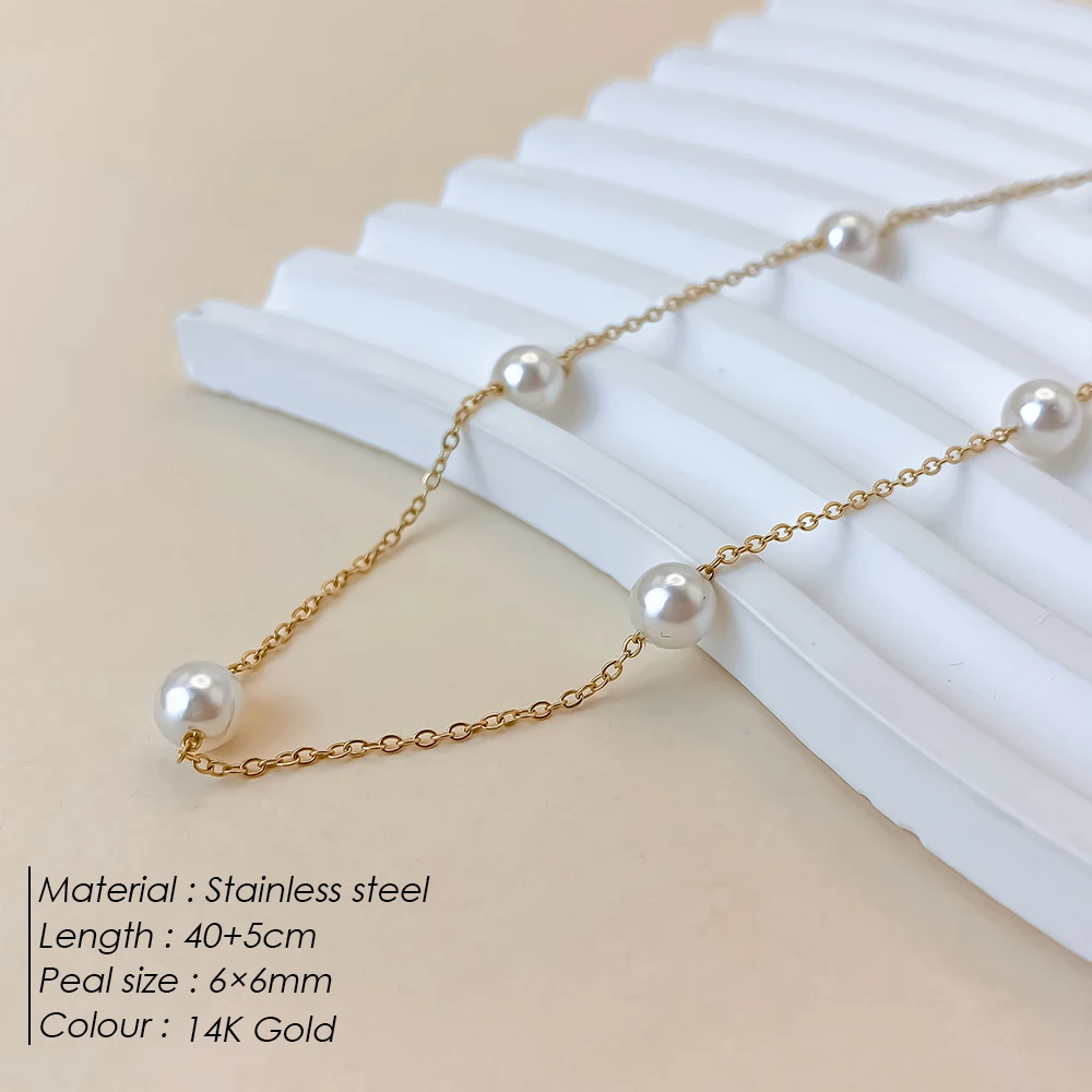 eManco Early Spring New Stainless Steel Imitation Pearls Fine Chain Necklace Popular Jewelry Minimalist Dress Accessories