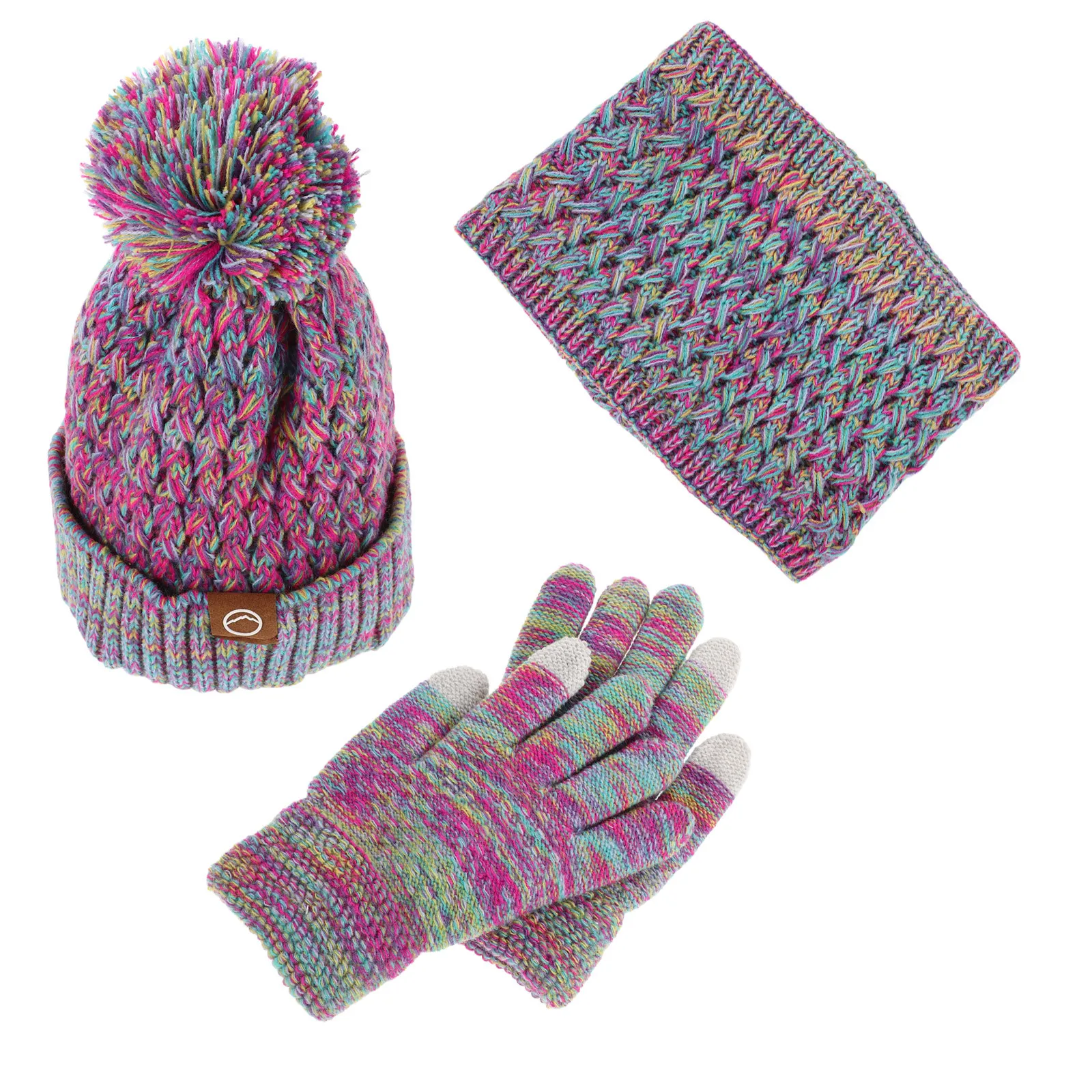 الشتاء قبعة قفازات وشاح مجموعة لصوف مبطن قبعة مع بوم بوم محبوك الدافئة الرقبة الجراب قفازات ملابس خارجية #6