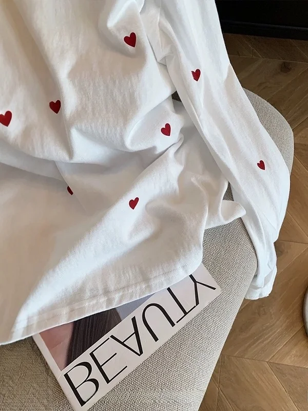 Grande taille femmes longue Sve T-irt coeur imprimé coupe ample rond Ne printemps automne Sle confortable coton haut décontracté