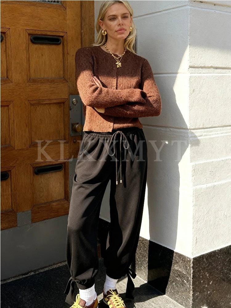 Pantalones nuevos de otoño para mujer, moda femenina 2025, pantalones de pierna ancha de cintura alta de Color sólido, pantalones de ocio de calle alta para mujer ﻿