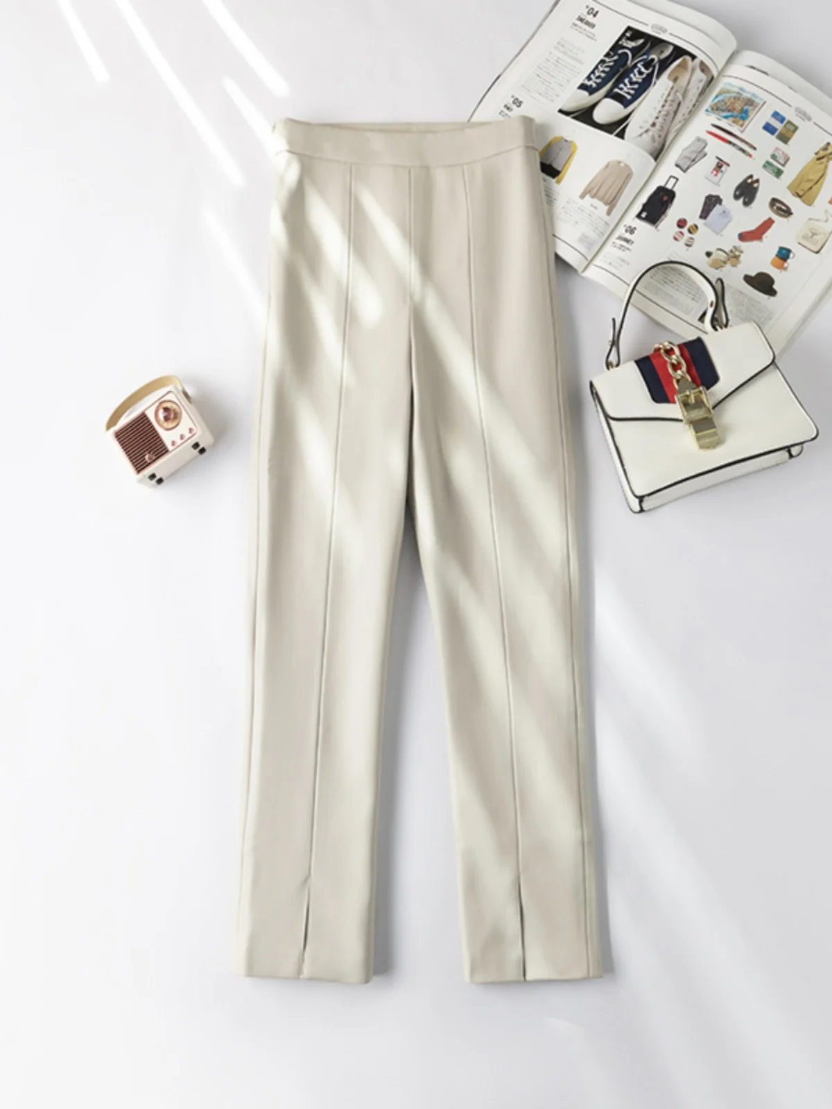 

High Waist eepskin Leather Pants Casual Nine Point Simple Sle Women's Premium Quali Straight Leg Trousers Autumn New