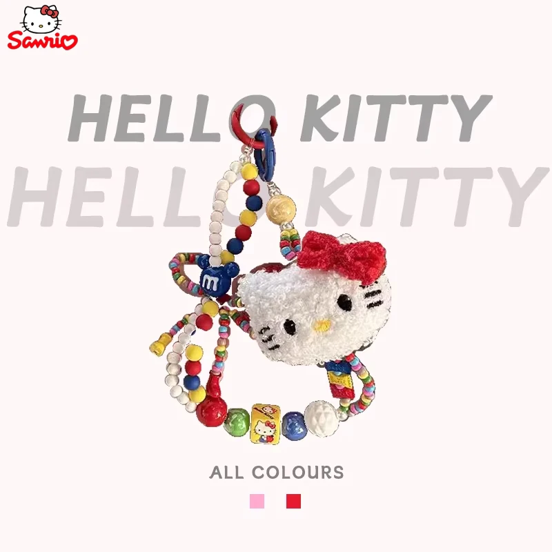 

Y2K Plush Colored Beaded Mobile Phone Chain Pendant Millennium Cute Girl Bag Pendants Car Keychain Kt Cat Ethnic Style Gift