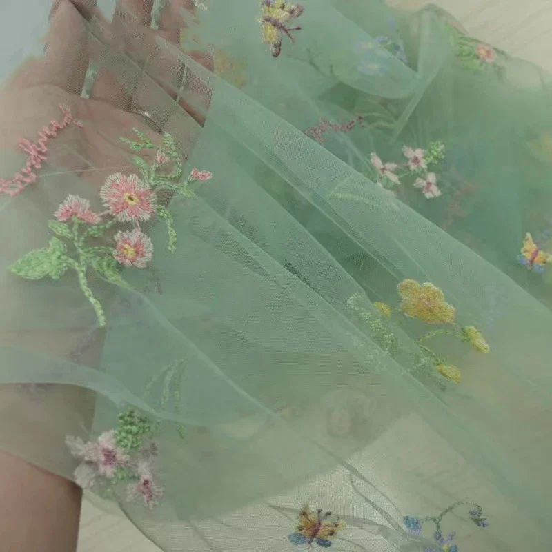 ฤดูใบไม้ผลิดอกไม้ผีเสื้อปักผ้านุ่มตาข่ายผู้หญิงชุดราตรีชุดราตรีอย่างเป็นทางการ DIY เย็บเย็บปักถักร้อย Gauze