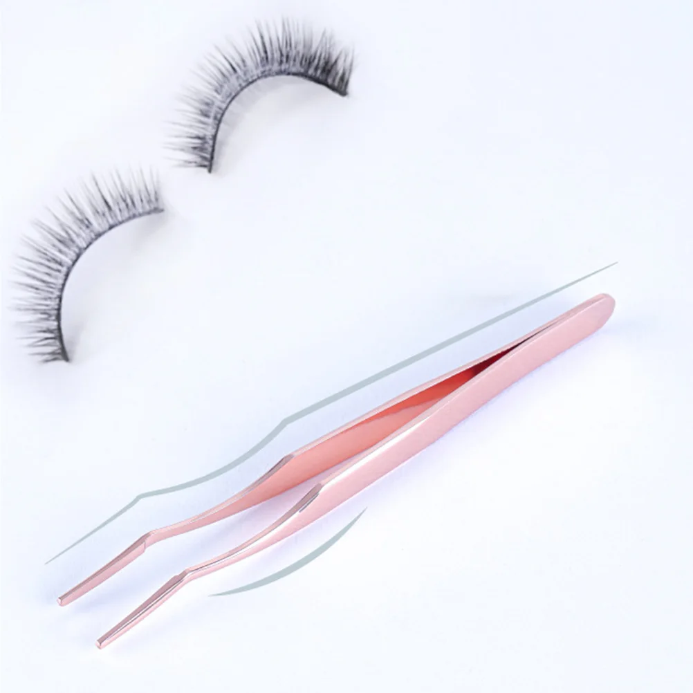 

2pcs Eyelash Tweezers Professional Stainless Steel Curved Tip For Eyelash Extension Rose Gold Lightweight Fine Tips Easy Grip