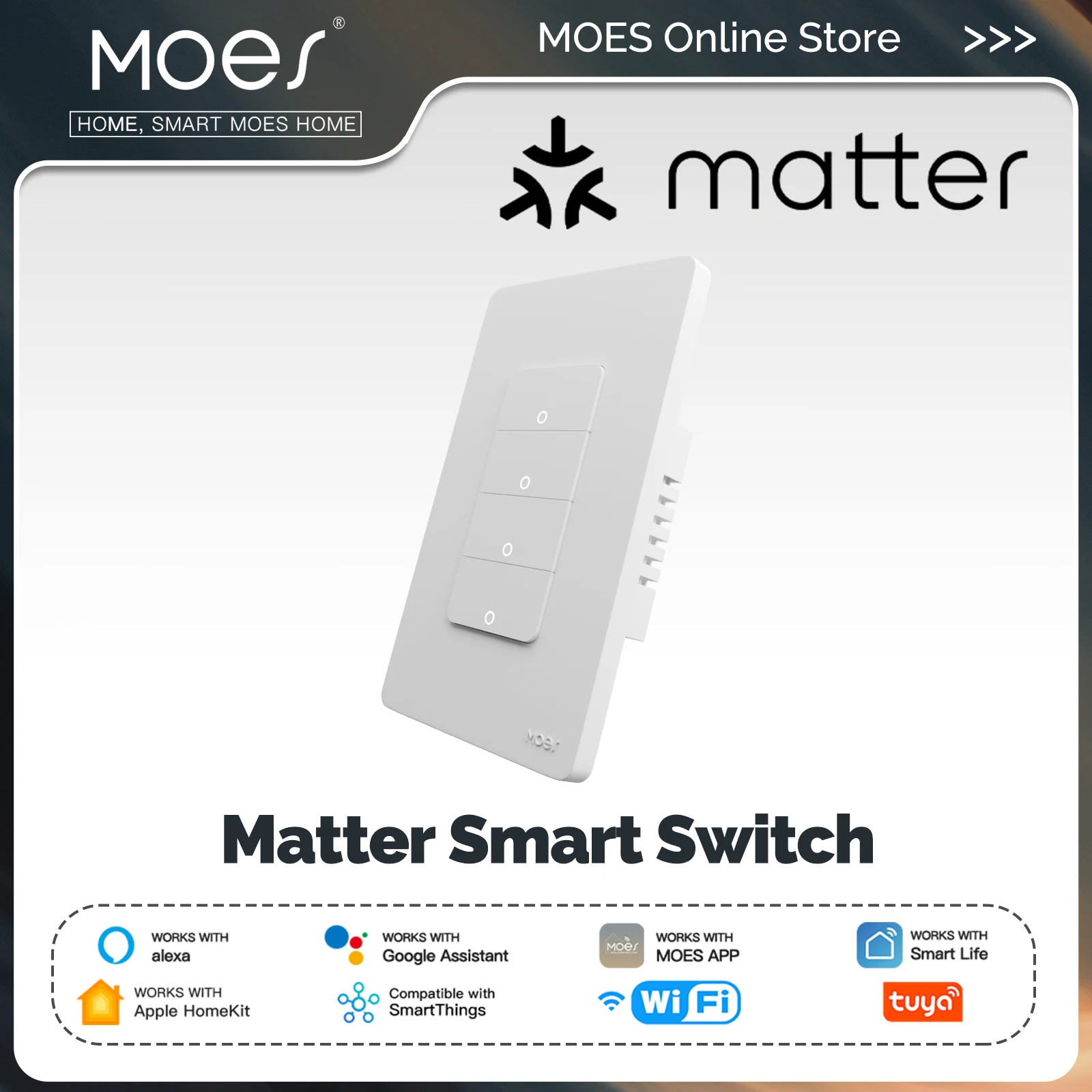 

MOES Tuya Matter WiFi Smart Light Button Switch App Control Neutral Wire Required Grounding Design Alexa Google Home Apple Home