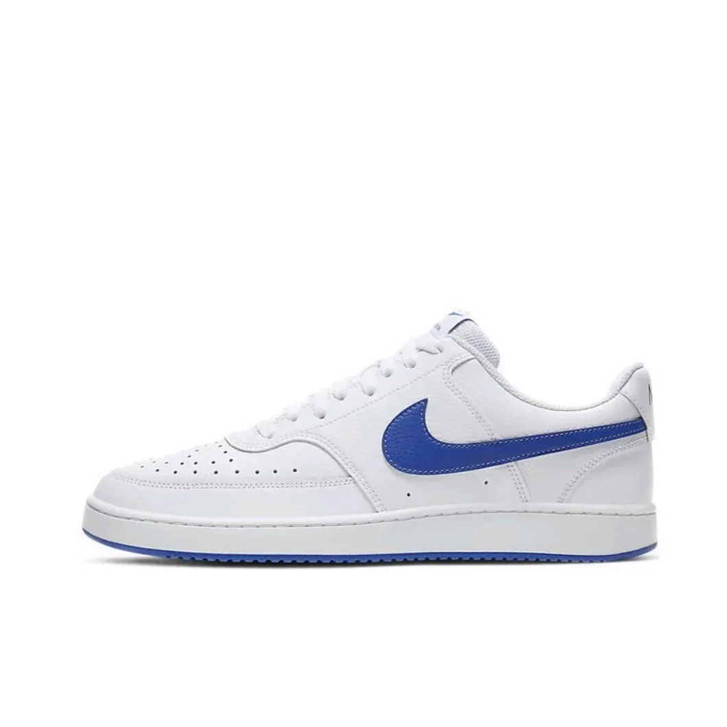 Nike Original COURT VISION 1 LOW Men's and Women's Fashion Thick Sole Slip Resistant Sneakers Blue White