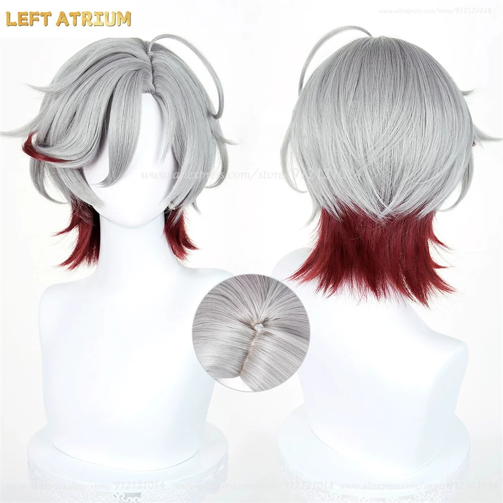 illuga-コスプレウィッグ-35-センチメートルシルバーグレー赤混合ウィッグ男性用コスプレアニメウィッグ耐熱人工毛ハロウィン衣装