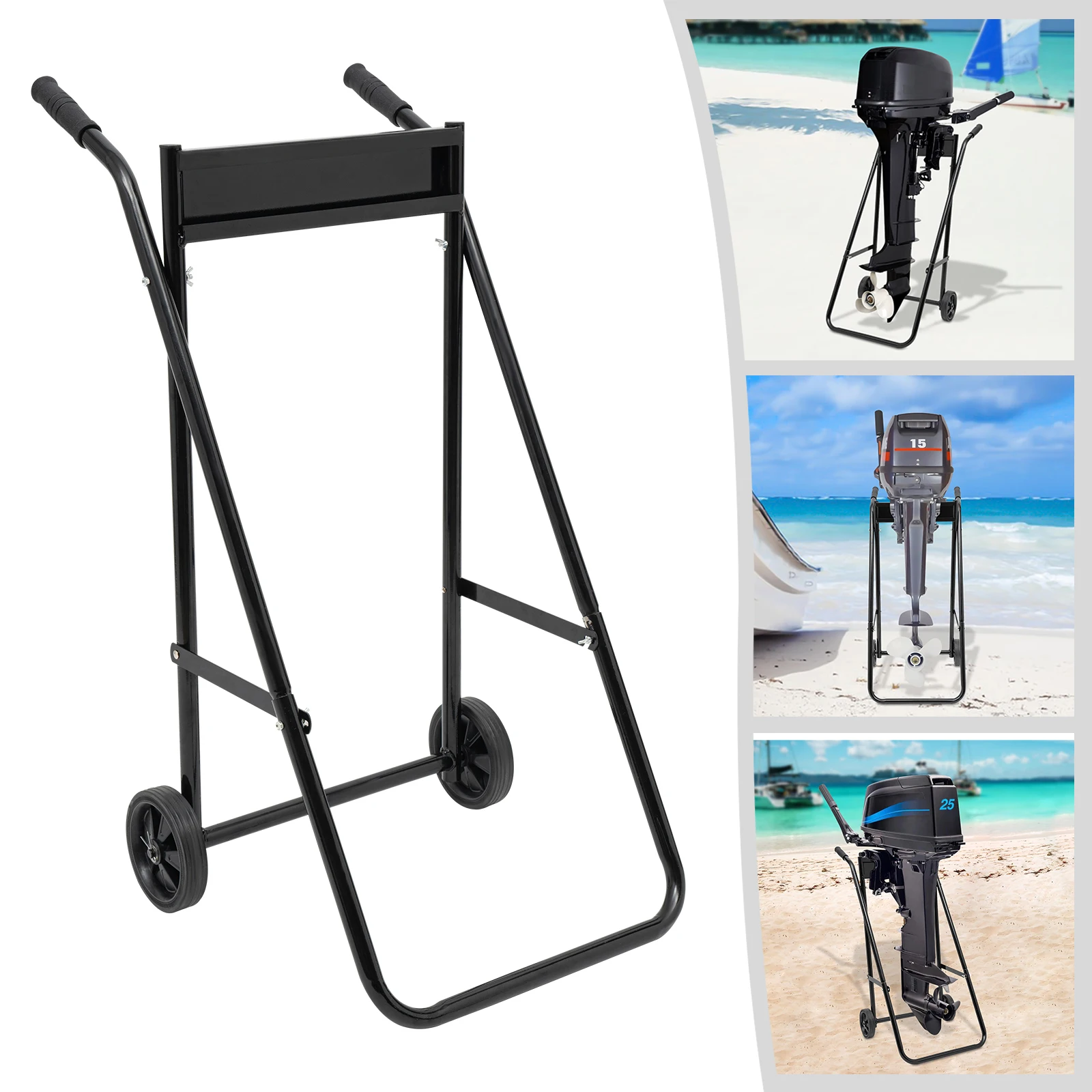 Black Foldable Outboard Boat Motor Cart With Triangle Structure And Strong Screw Fixation