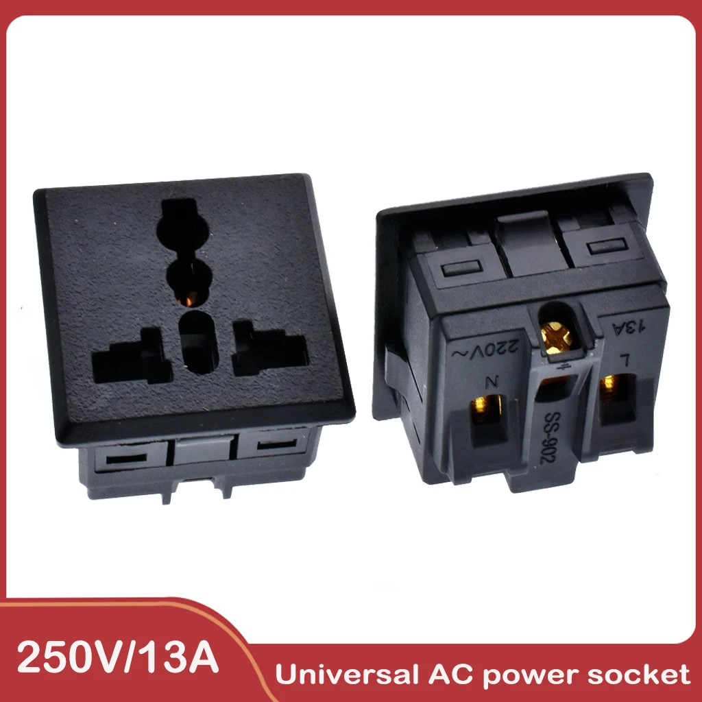 New AC power socket Multifunction with safety door black 13A 250V Solder free connect lock screw