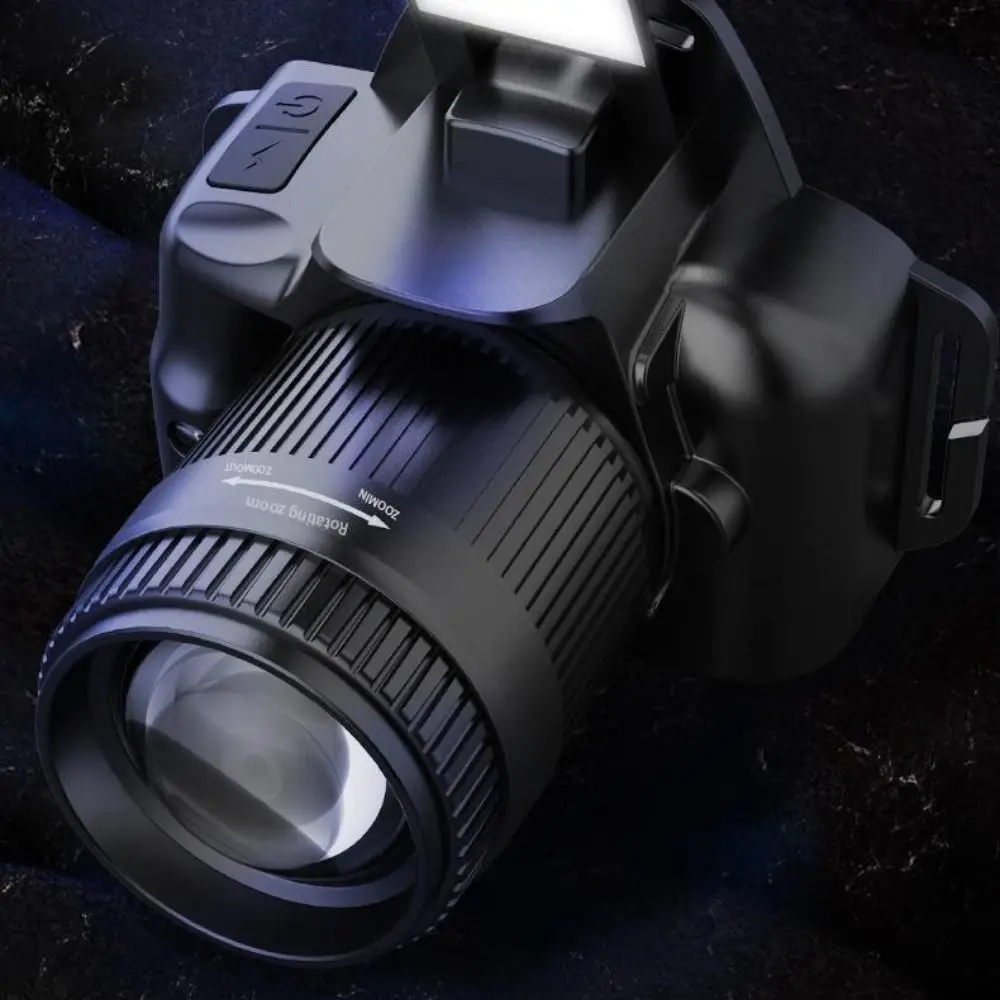 Telescopic Zoom Super Bright Headlight Waterproof Multifunctional Strong Light Led Headlamp Digital Display Black