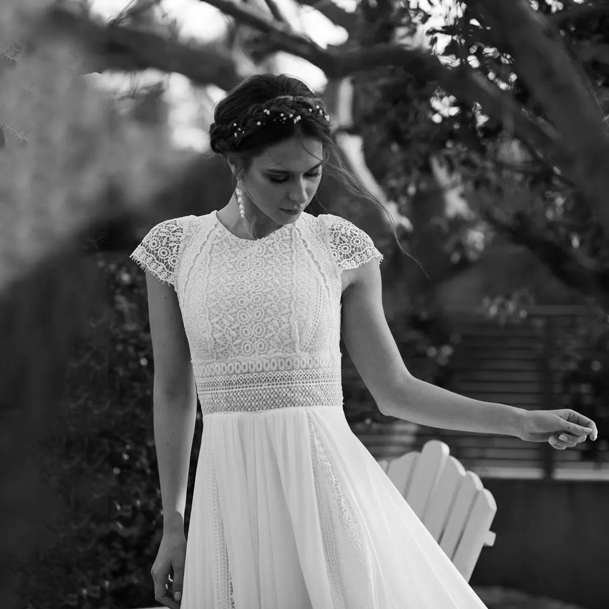 Lakshmigown Bohemian Hochzeitskleid mit Spitzenärmeln, Boho Langes Brautkleid aus Chiffon, Strand-Brautkleid, Robe De Marie, Maßanfertigung – Detail 10