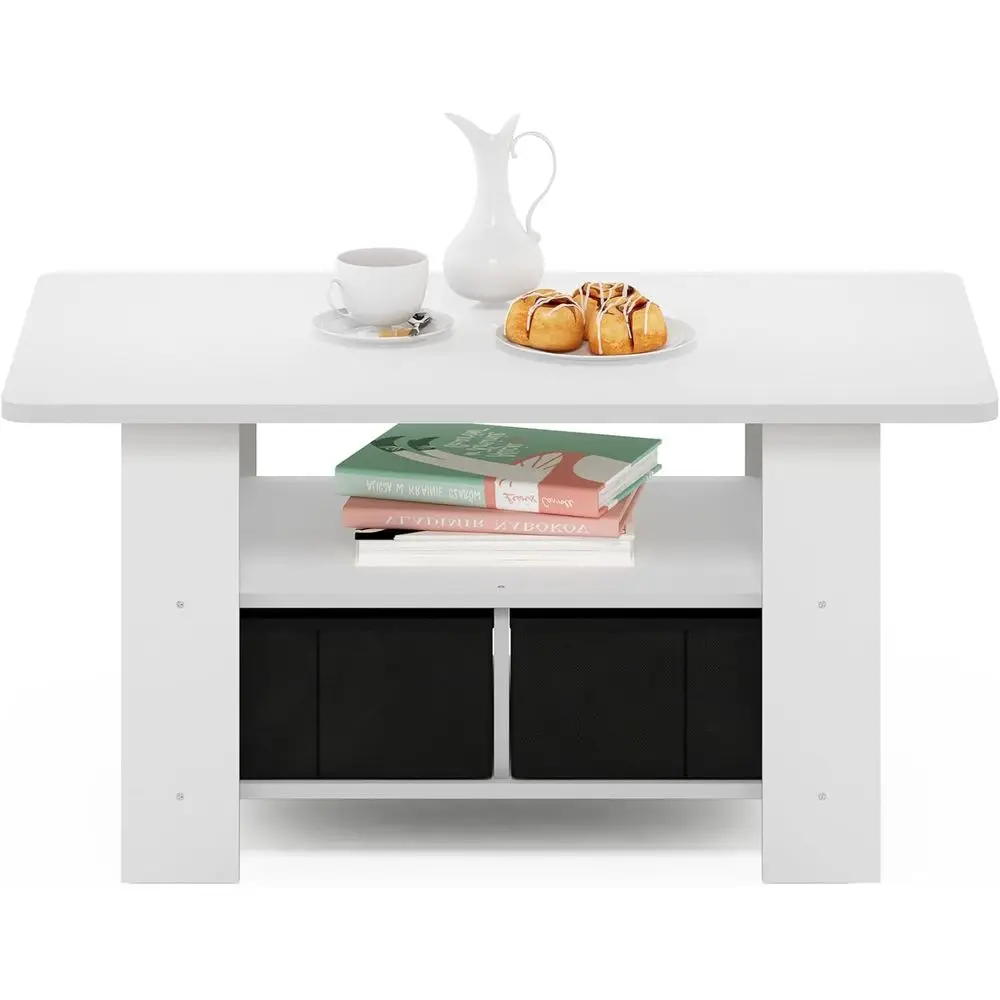 Compact Contemporary Coffee Table with Storage Drawer, Suitable for Living Spaces and Home Offices, White