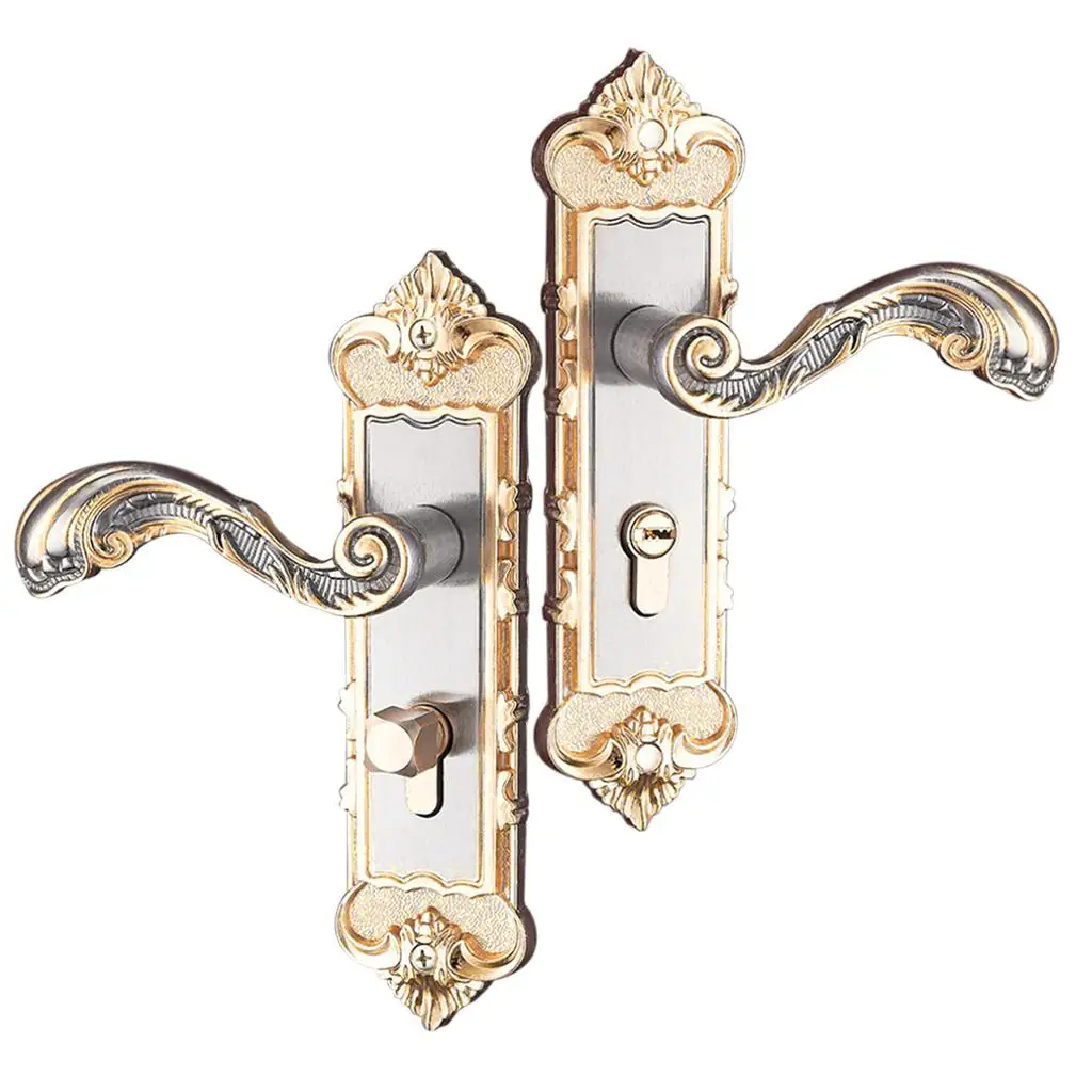 Aluminum Alloy Internal Door Handles Lock Panel Set Classic Style with Keys for Bathroom Bedroom Interior