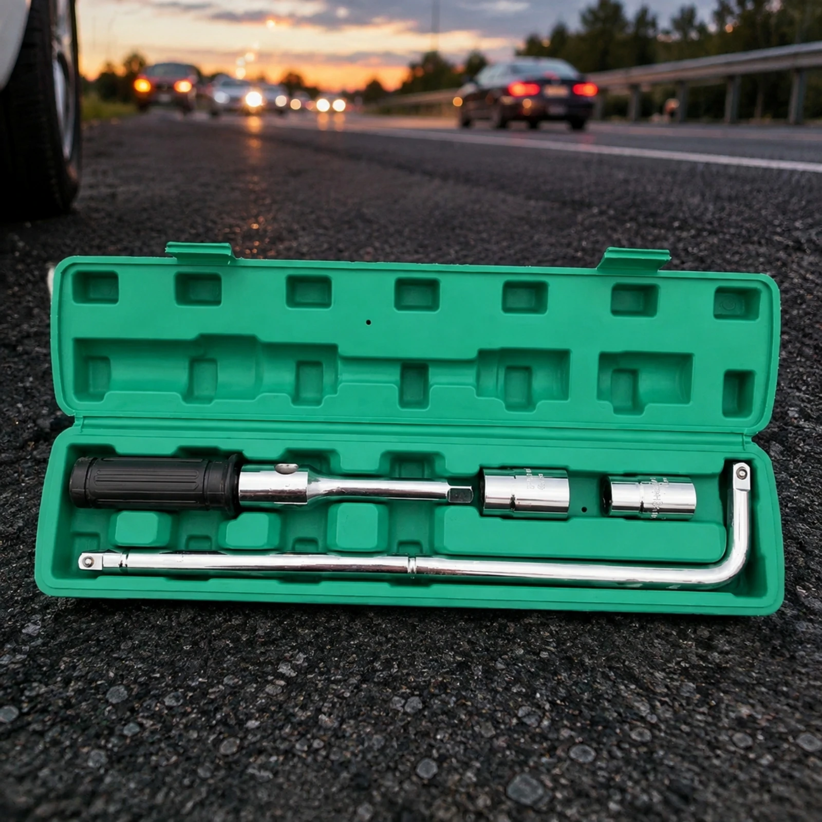 Wheel Lug Wrench with Socket Attachments Rust-Resistant Bent-Handle Lug Wrench with Storage Case Tool Long-Lasting Portable