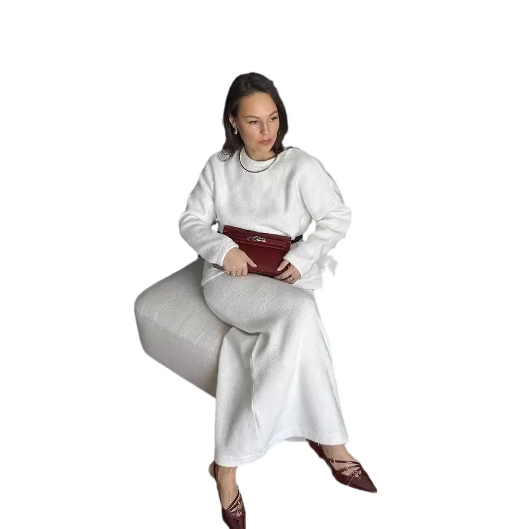 Ele Soft Thi ronde Ne Sweater Fitail Rok Set Winter Faion Damesoutfit Long Sve Classic Sle Pure Color