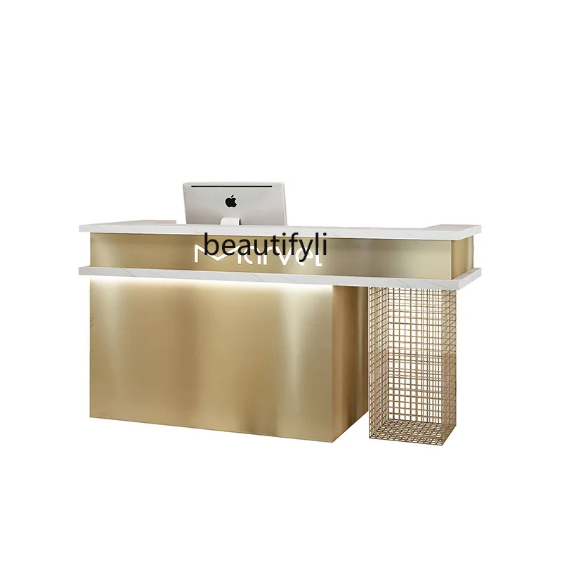 

Clothing store checkout page Light luxury stainless steel bar counter Simple modern consultation desk Beauty salon Reception