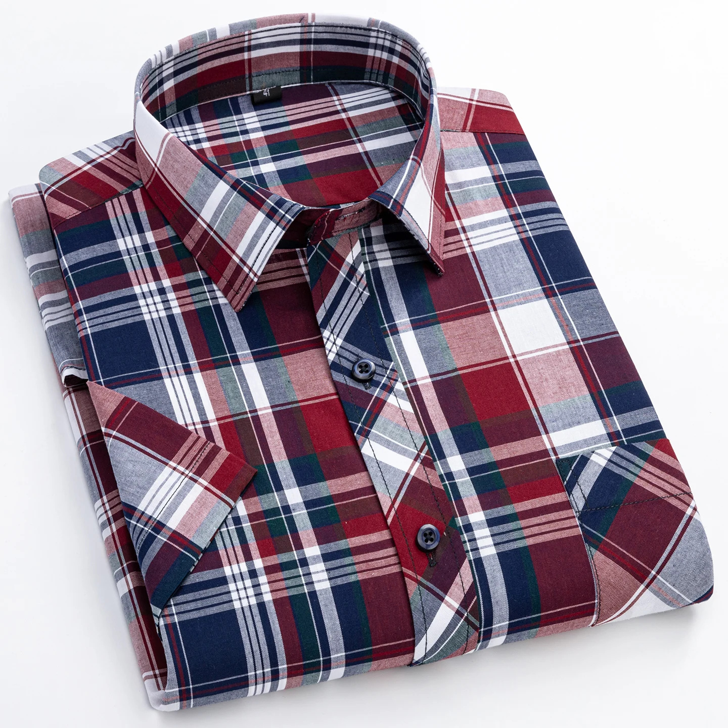 Men's short-sleeved cotton-check patterned new Oxford fabric shirt, casual, versatile, comfortable, simple and fashionable.