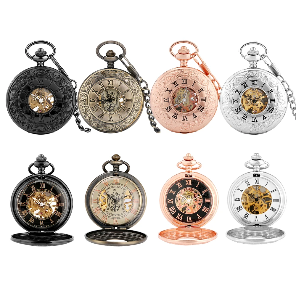 

Классические винтажные мужские механические карманные часы с ручным заводом, корпус для часов с римскими цифрами, брелок-цепочка, подвесные часы, антикварный подарок для мужчины