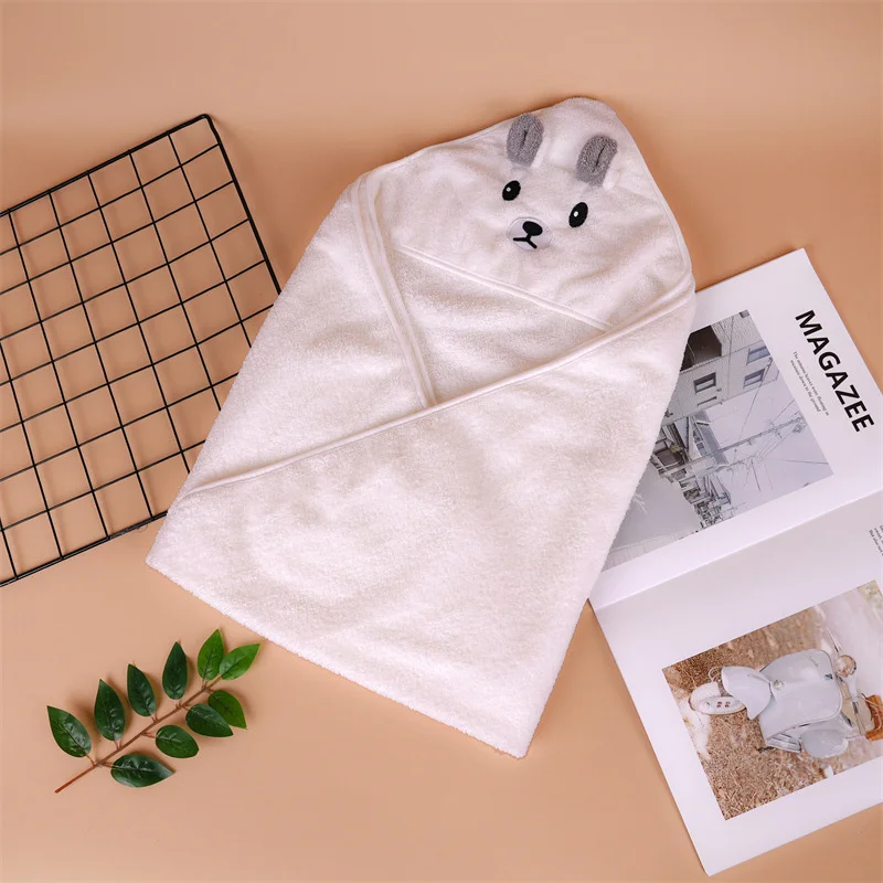 Cute Cartoon Hugging Blanket Coral Velvet Hooded Bath Towel New Breathable Spring Autumn Baby's Newborn Swaddling Baby Cloak