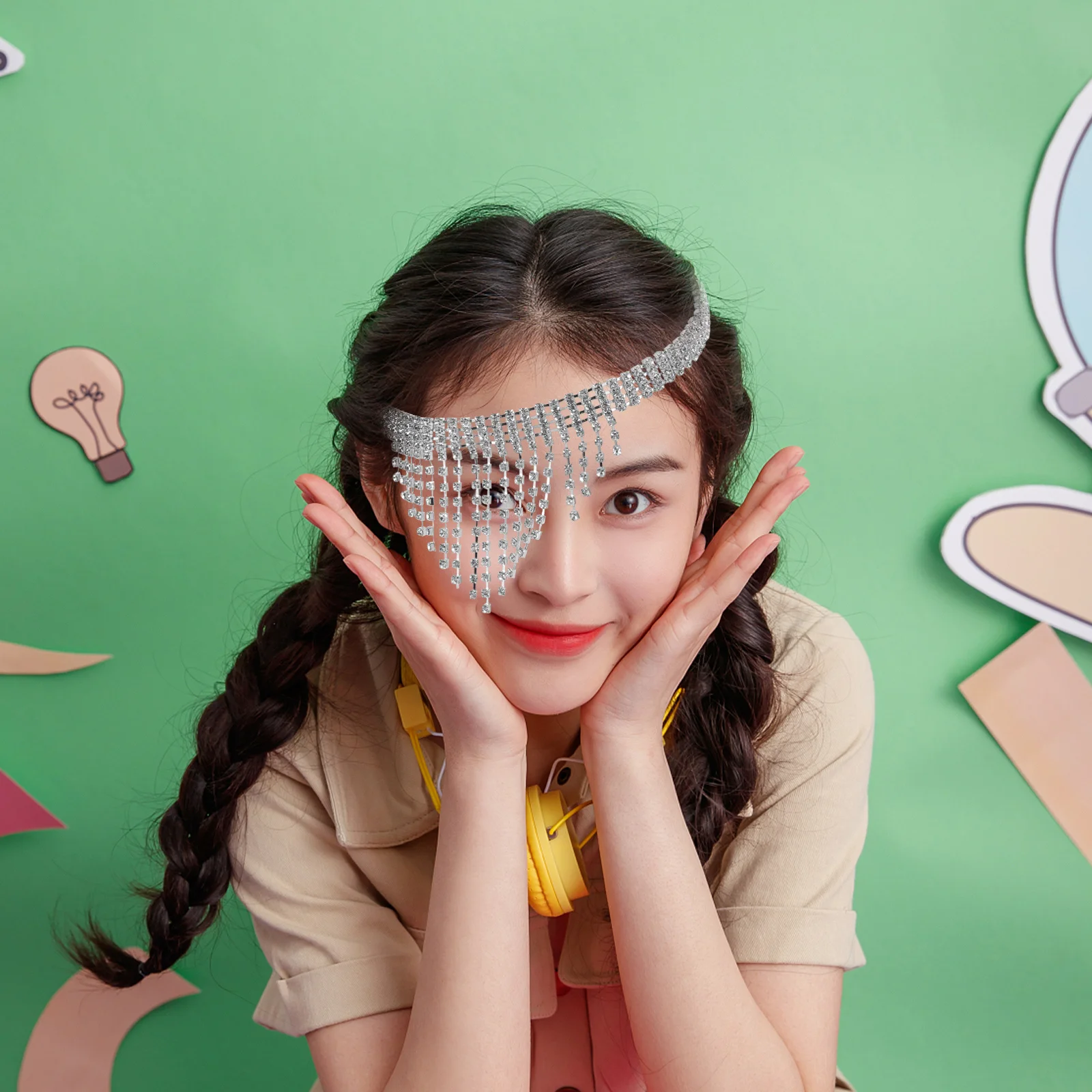 

Chain Mask Rhinestone Women Masquerade Jewelry Tassel Unique Design Party Rave Elegant Fashionable Accessory Chain Mask