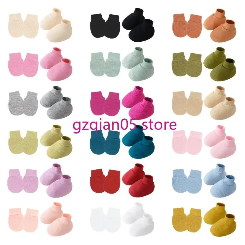 

N7ME Newborns Nonslip Hand Cover and Socks Solid Color for 0-6 Months Unisex Baby