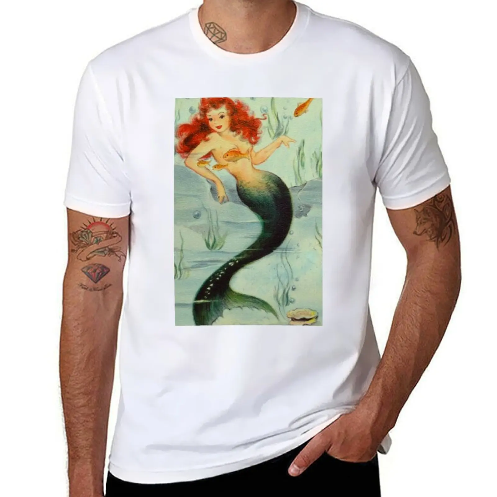 

Red Head Mermaid Vintage Painting ReMastered American Artist Beach lover T-Shirt man t shirt luxury T-Shirt