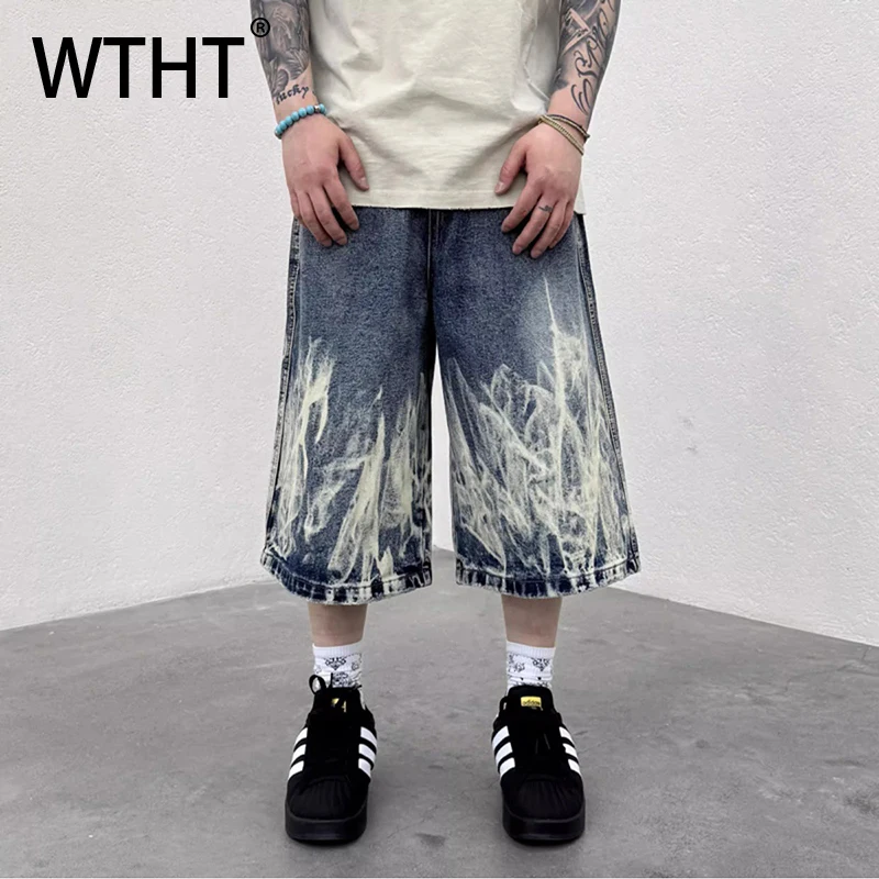 

WTHT модные летние мужские шорты WTHT 2025 года, винтажные прямые широкие короткие брюки в американском стиле, мужские 2A1328