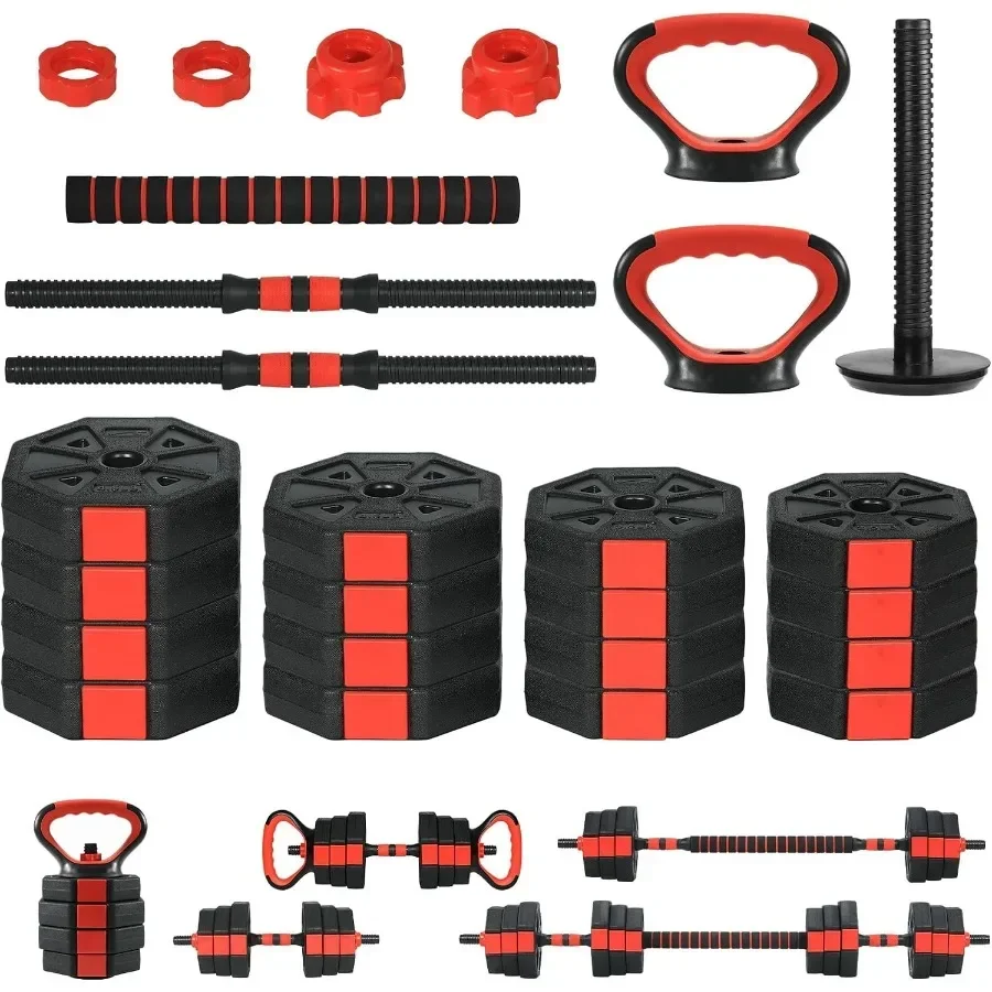 4-In-1 Adjustable Dumbbell Set, Home Gym Free Weights for Strength Training, Convertible Dumbbell Barbell Kettlebell Push Up St