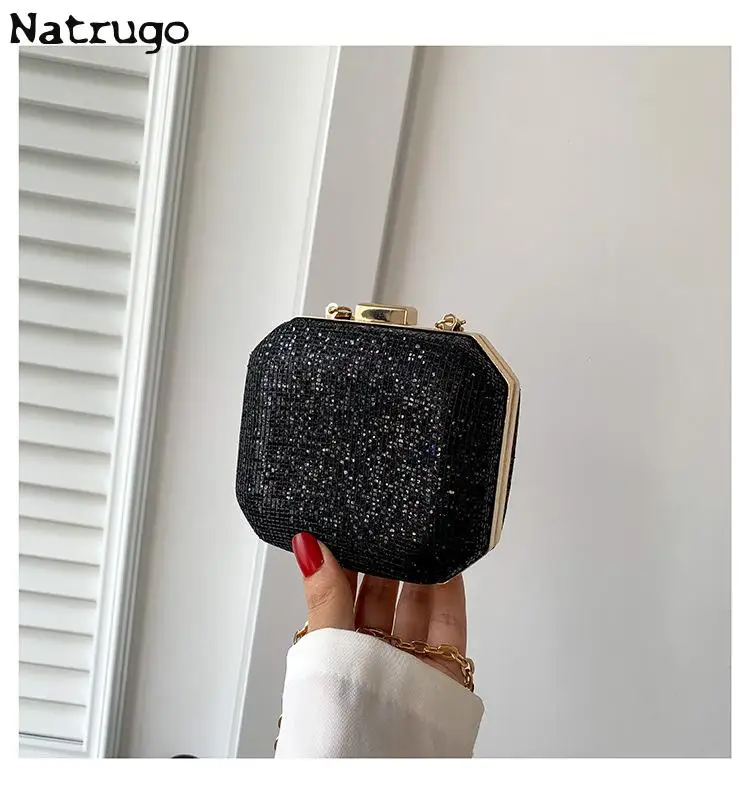 Women Mini Evening Bag Fashion Rhinestone Retro Shoulder Bag Women Gold Siver Black Color Chain Crossbody Bag